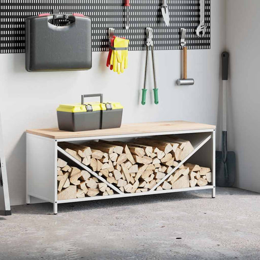 Rastrelliera per Legna da Ardere con Piano Bianca 100x40x60 cm - homemem39