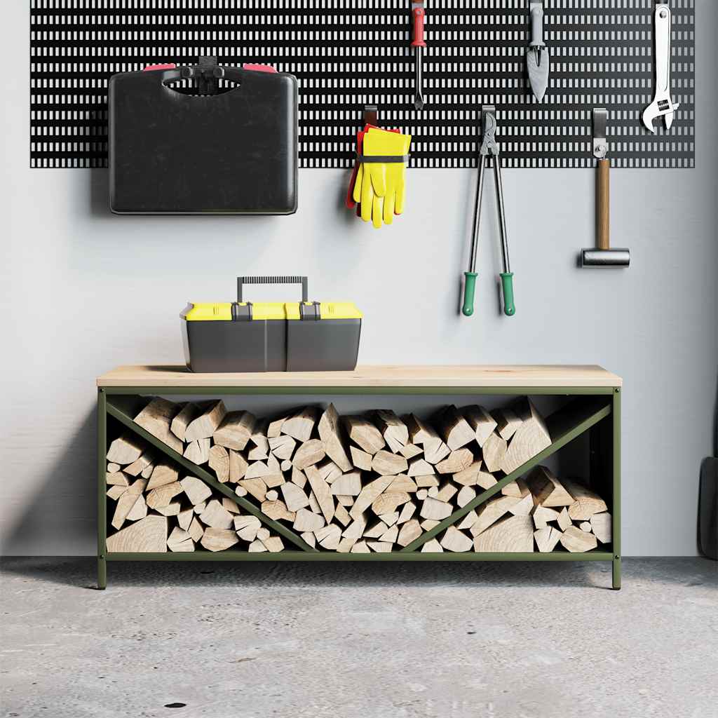 Rastrelliera Legna da Ardere con Piano Verde Oliva 100x40x60 cm - homemem39
