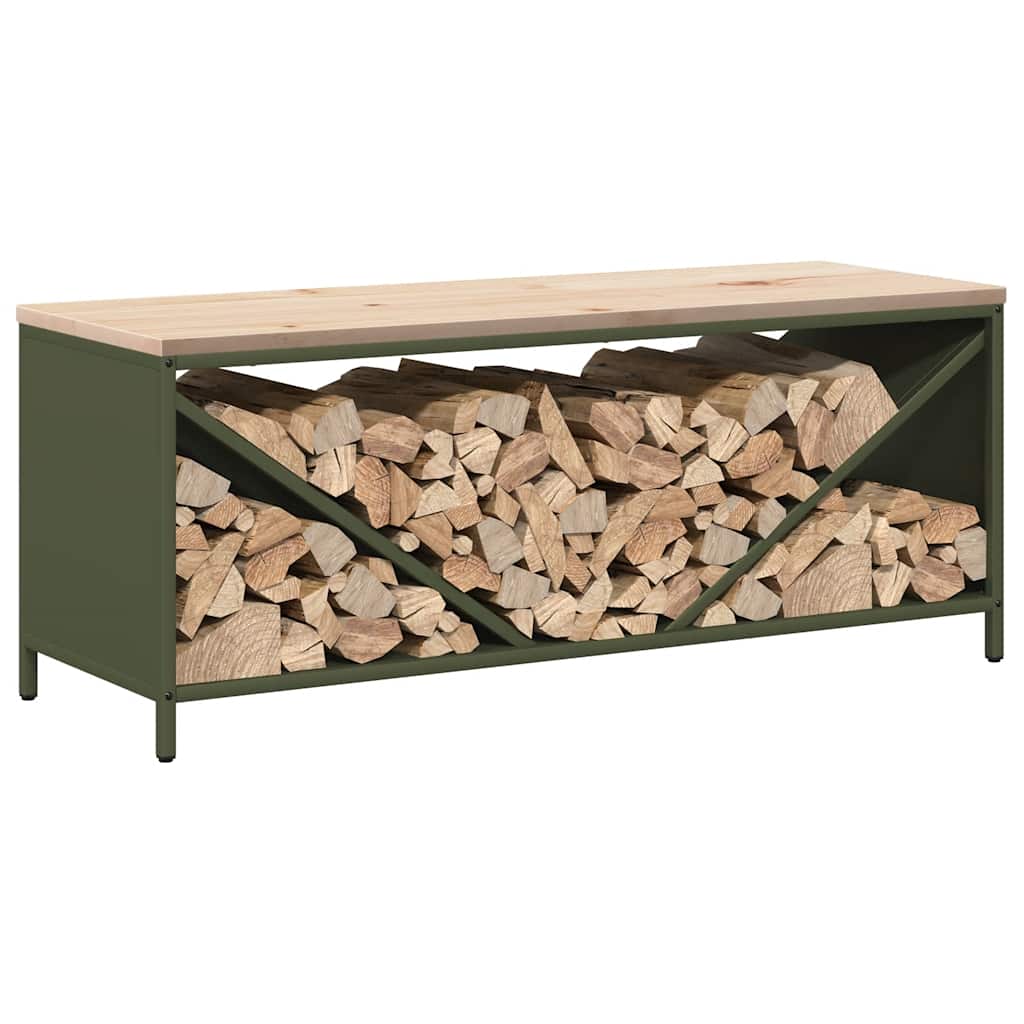 Rastrelliera Legna da Ardere con Piano Verde Oliva 100x40x60 cm - homemem39