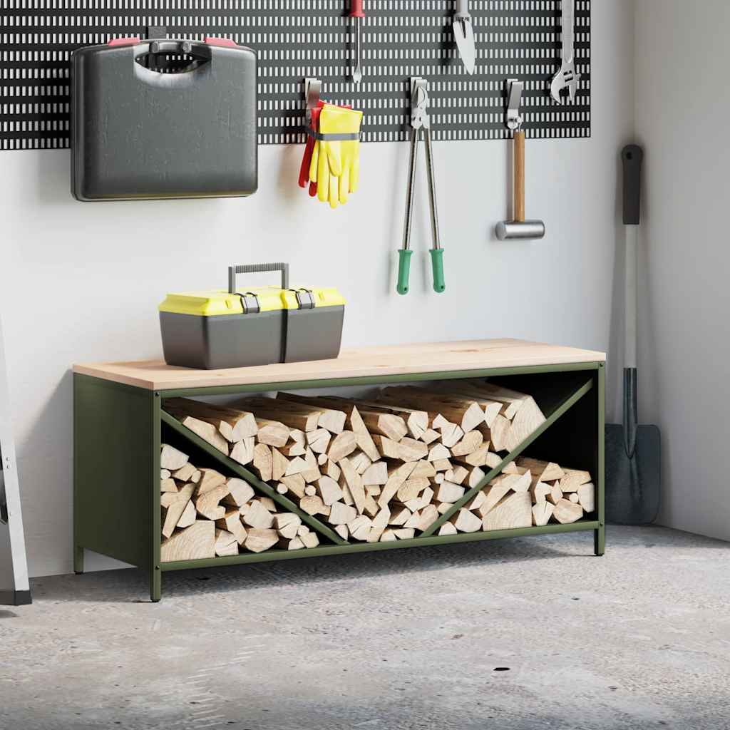 Rastrelliera Legna da Ardere con Piano Verde Oliva 100x40x60 cm - homemem39