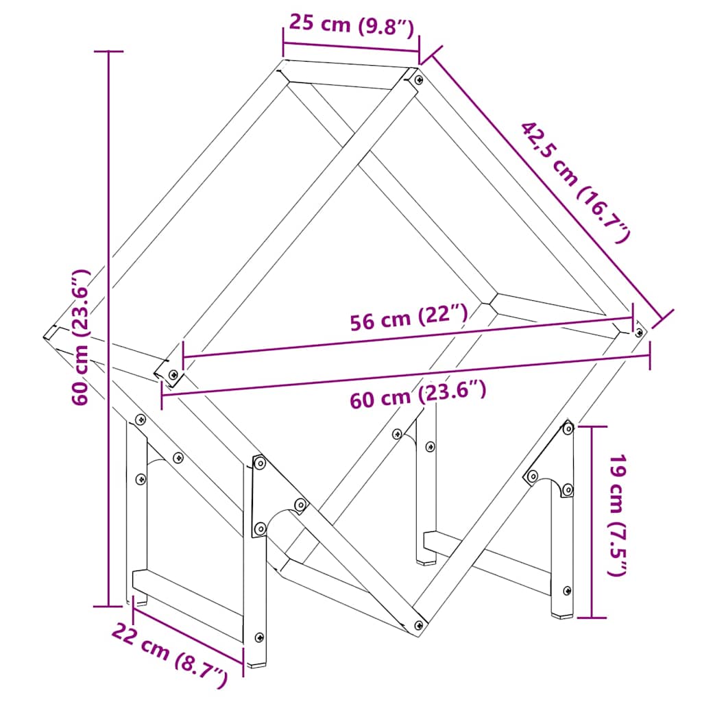 Rastrelliera per Legna da Ardere Nera 60x25x60 cm - homemem39