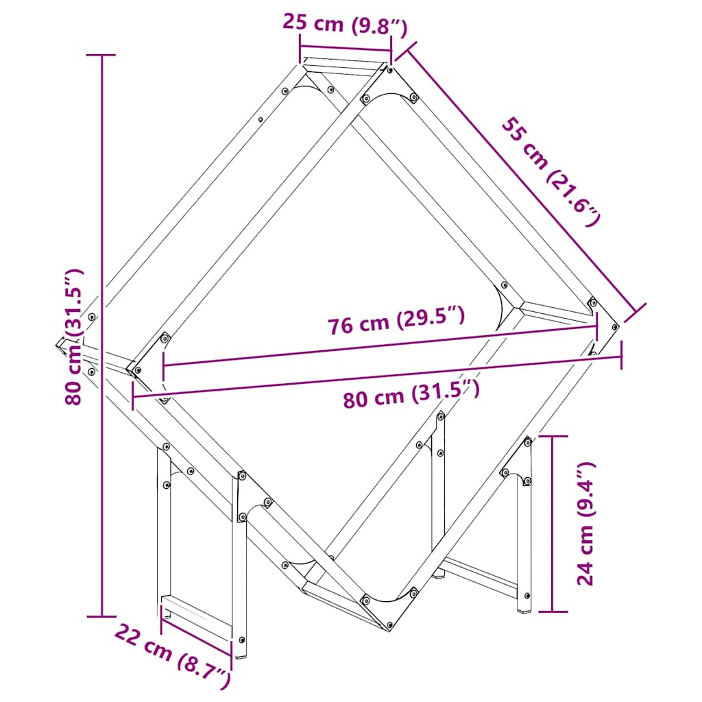 Rastrelliera per Legna da Ardere Nera 80x25x80 cm - homemem39