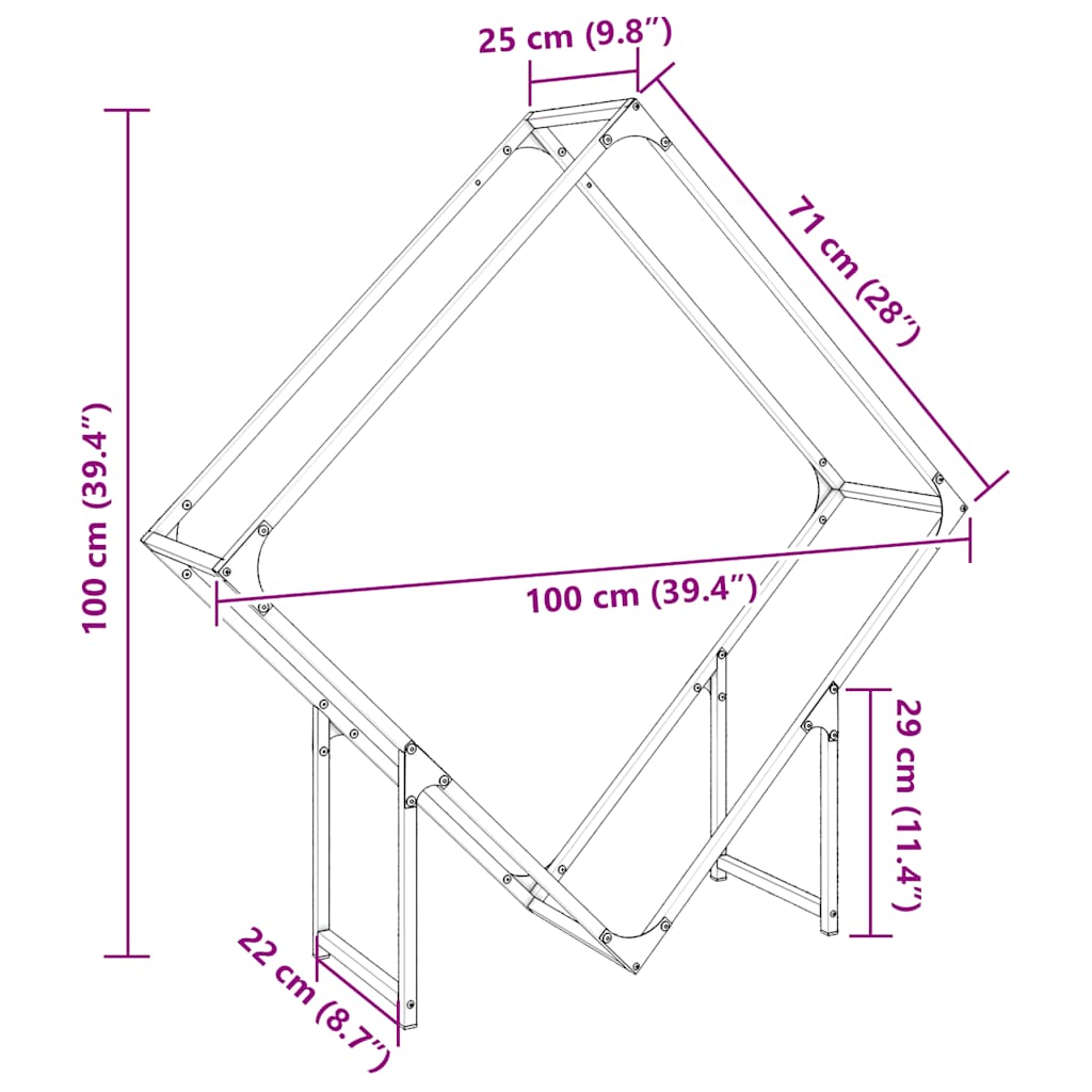 Rastrelliera per Legna da Ardere Nera 100x25x100 cm - homemem39