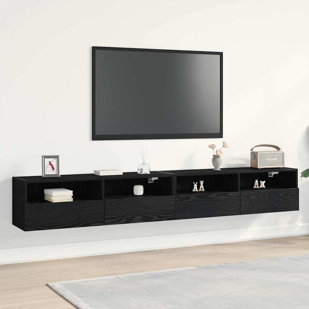 Mobile TV da parete 2 pcs Rovere nero 100 x 30 x 30 cm