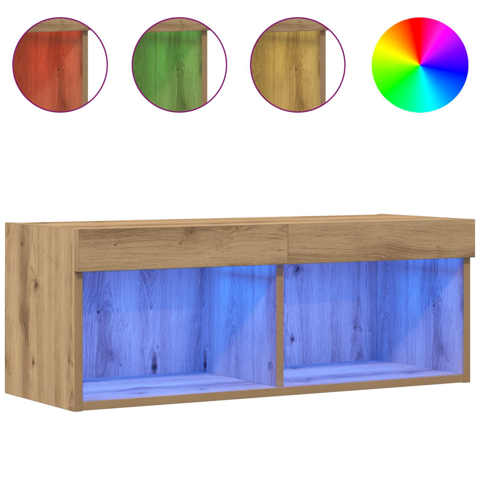Set mobile TV con led rovere artigianale 80 x 30 x 30 cm | homemem39