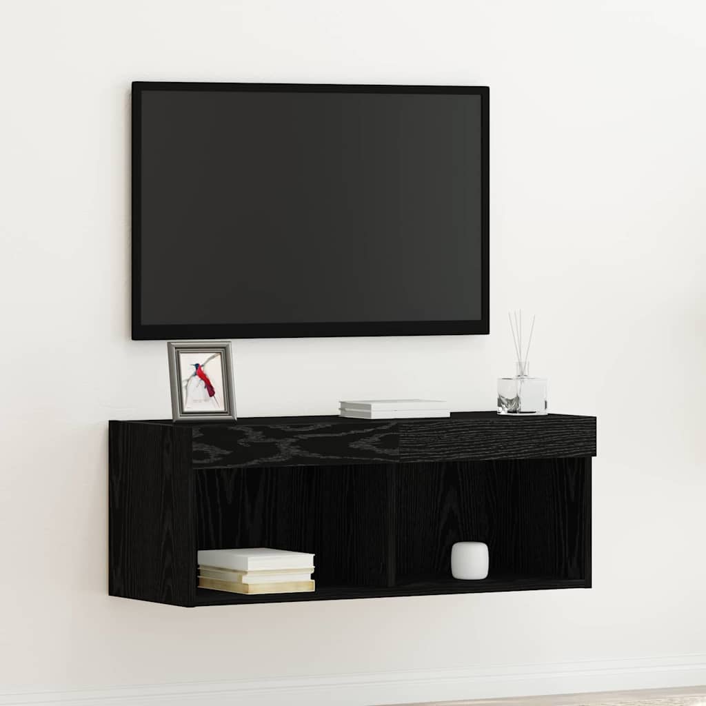 Set mobile TV Rovere Nero 80 x 30 x 30 cm Legno multistrato