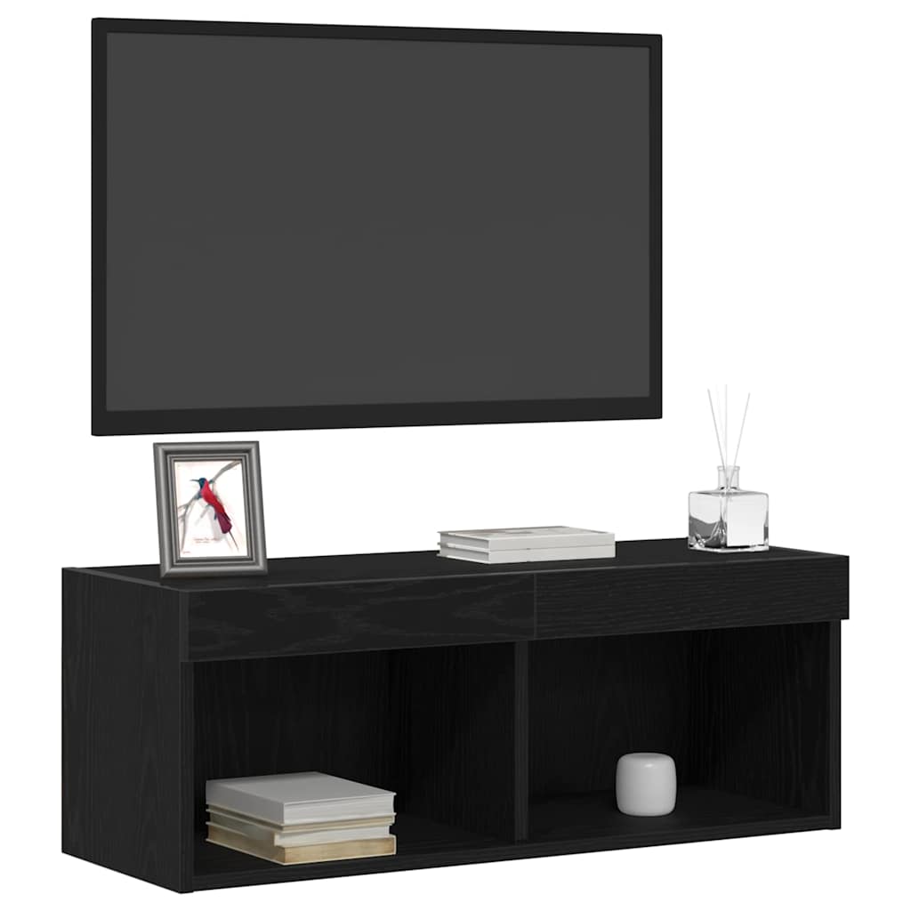 Set mobile TV Rovere Nero 80 x 30 x 30 cm Legno multistrato