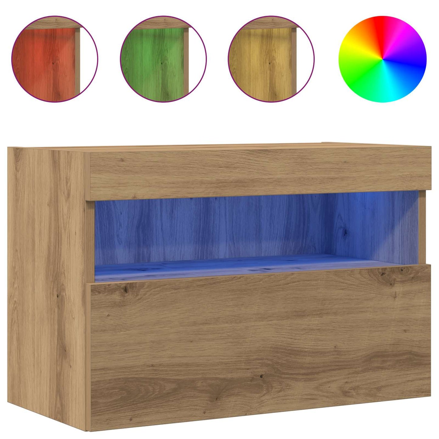 Mobile TV da parete con LED rovere artigianale 60 x 30 x 40 cm