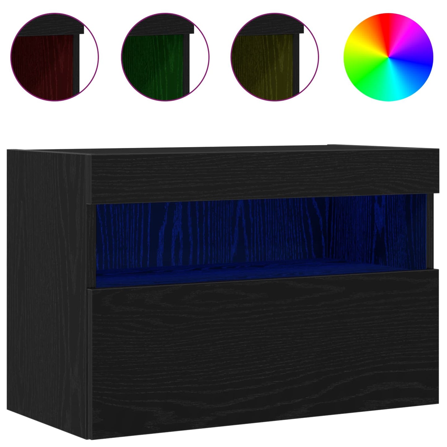 Mobile TV da parete con LED Rovere nero 60 x 30 x 40 cm | homemem39
