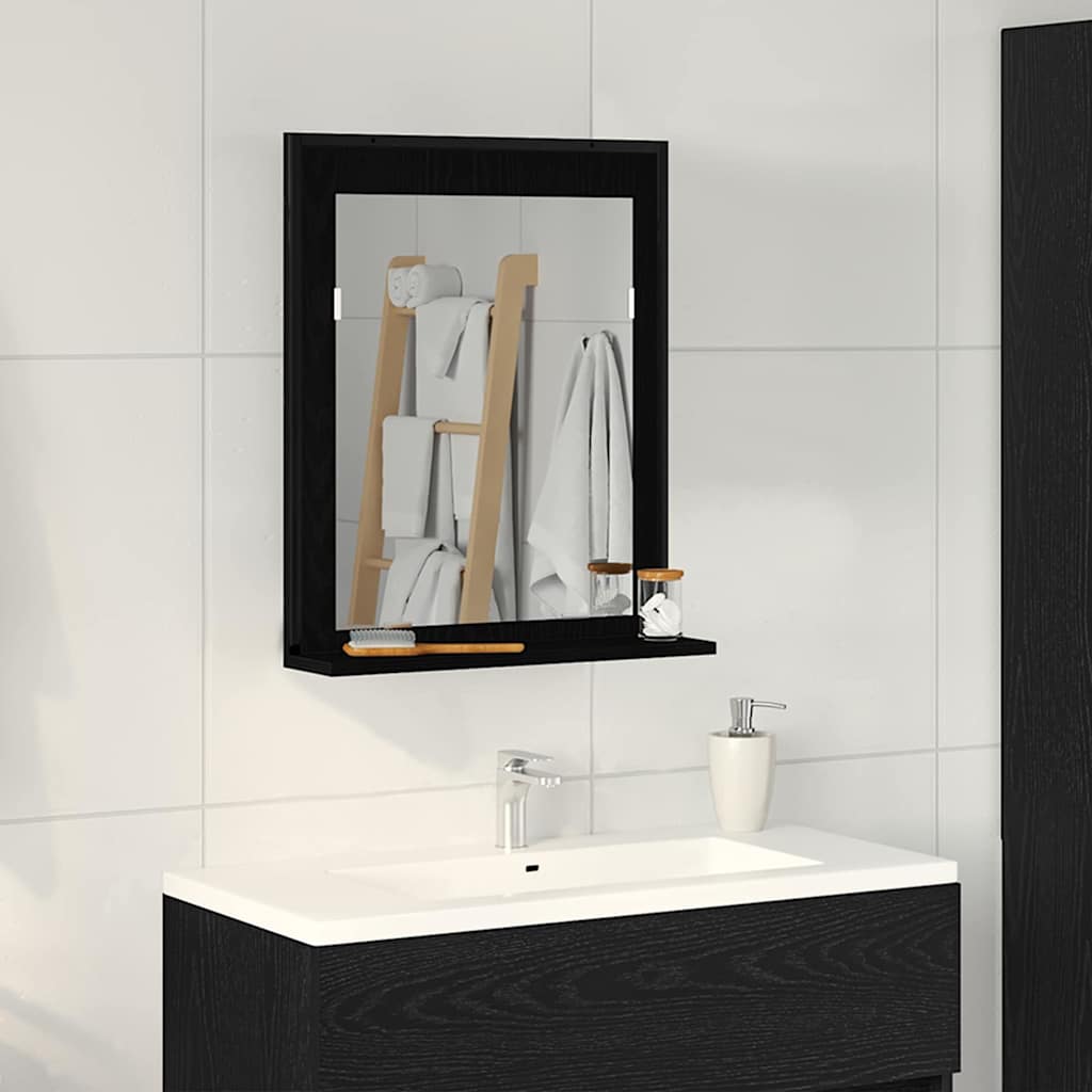 Specchio con lo scaffale Rovere nero 50 x 12 x 60 cm