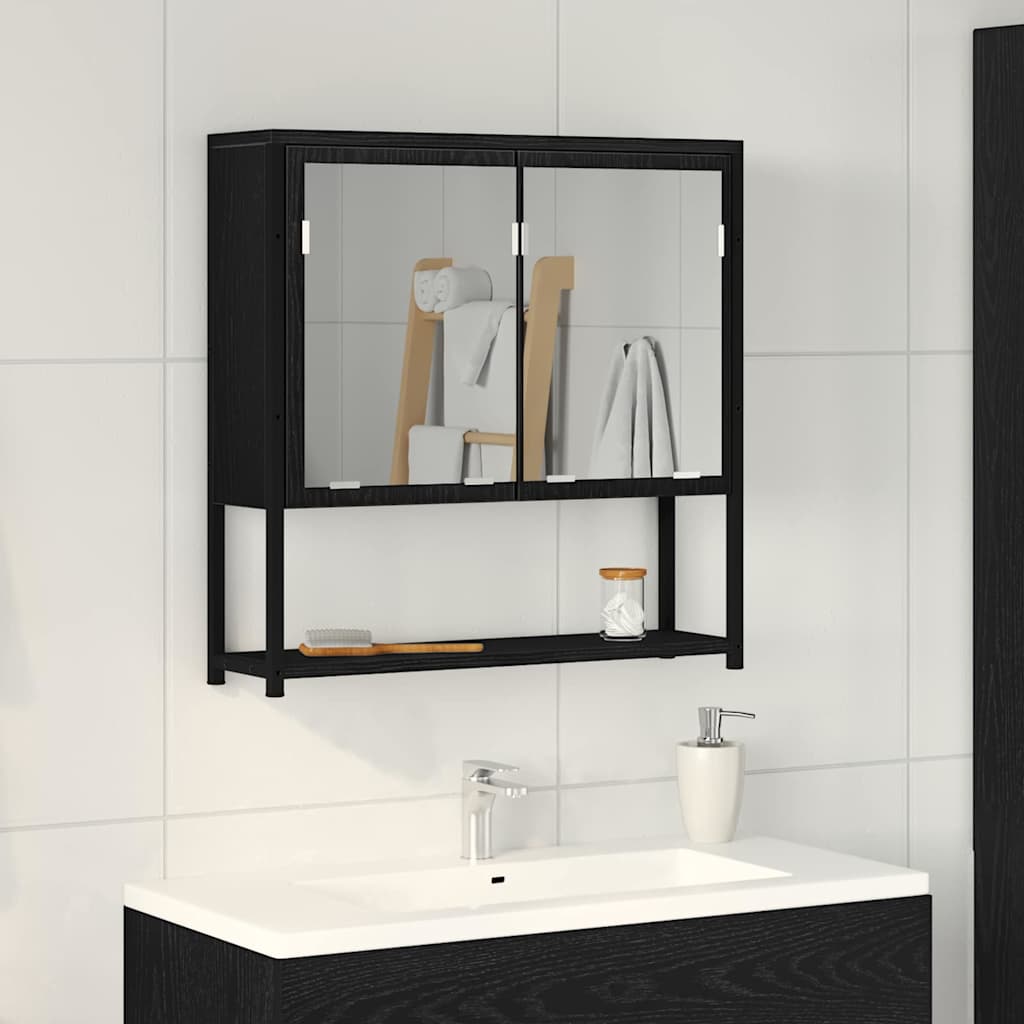 Mobiletto per specchio con porta Rovere Nero 60 x 16 x 60 cm | homemem39