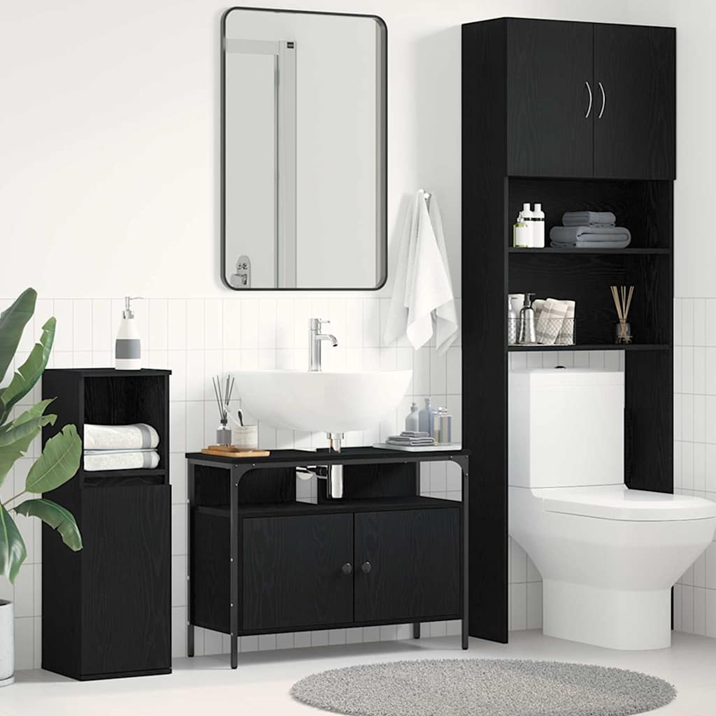 Armadio per Lavabo da Bagno Rovere nero 80 x 30 x 60 cm | homemem39