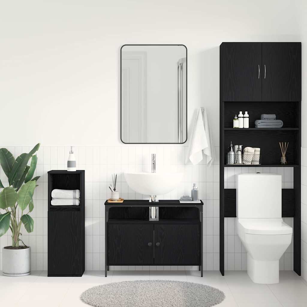 Armadio per Lavabo da Bagno Rovere nero 80 x 30 x 60 cm | homemem39