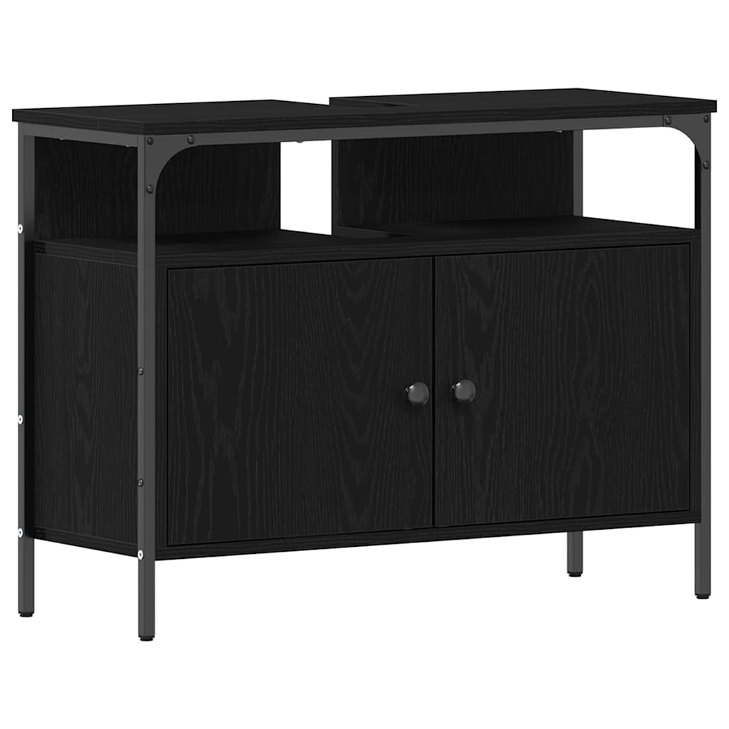 Armadio per Lavabo da Bagno Rovere nero 80 x 30 x 60 cm | homemem39