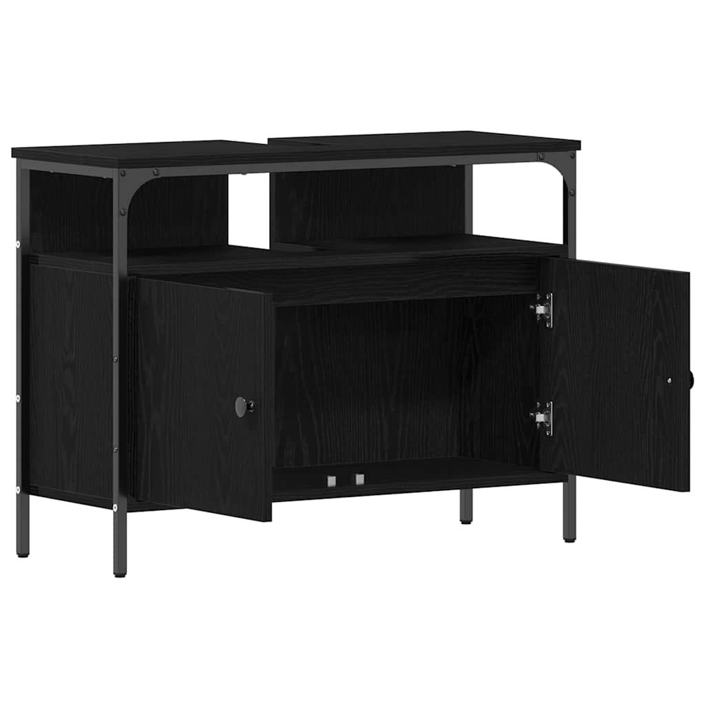 Armadio per Lavabo da Bagno Rovere nero 80 x 30 x 60 cm | homemem39