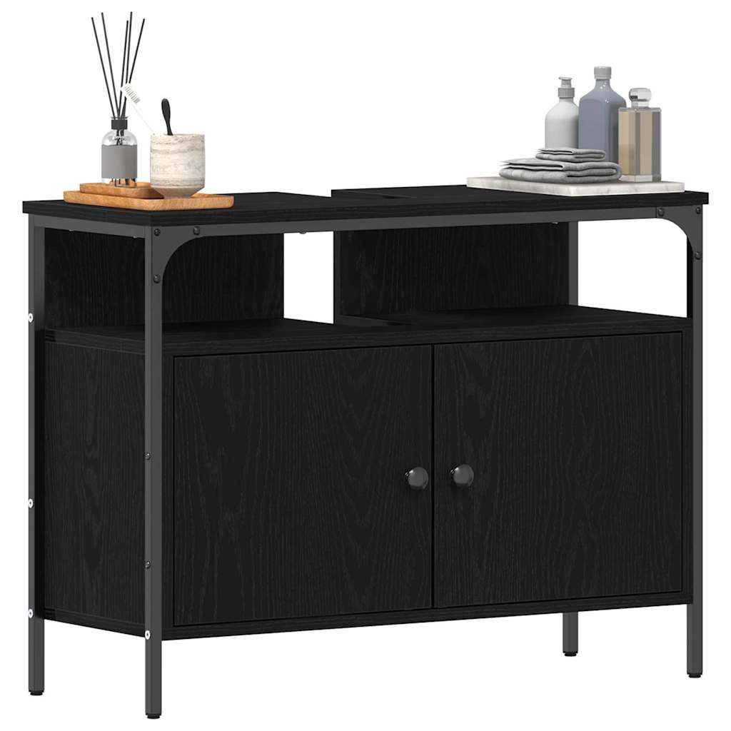 Armadio per Lavabo da Bagno Rovere nero 80 x 30 x 60 cm | homemem39