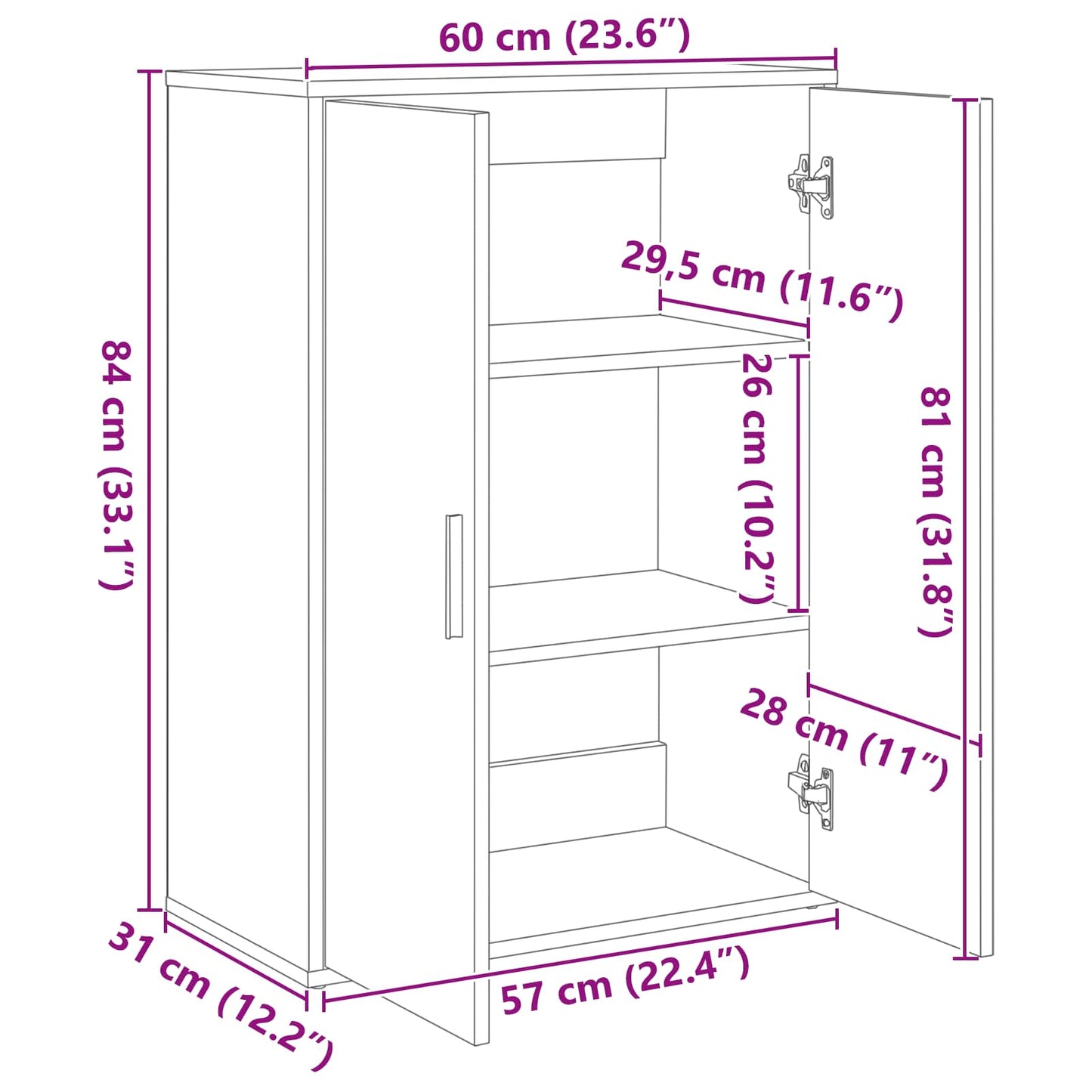Credenza Rovere Nero 60 x 31 x 84 cm Legno multistrato