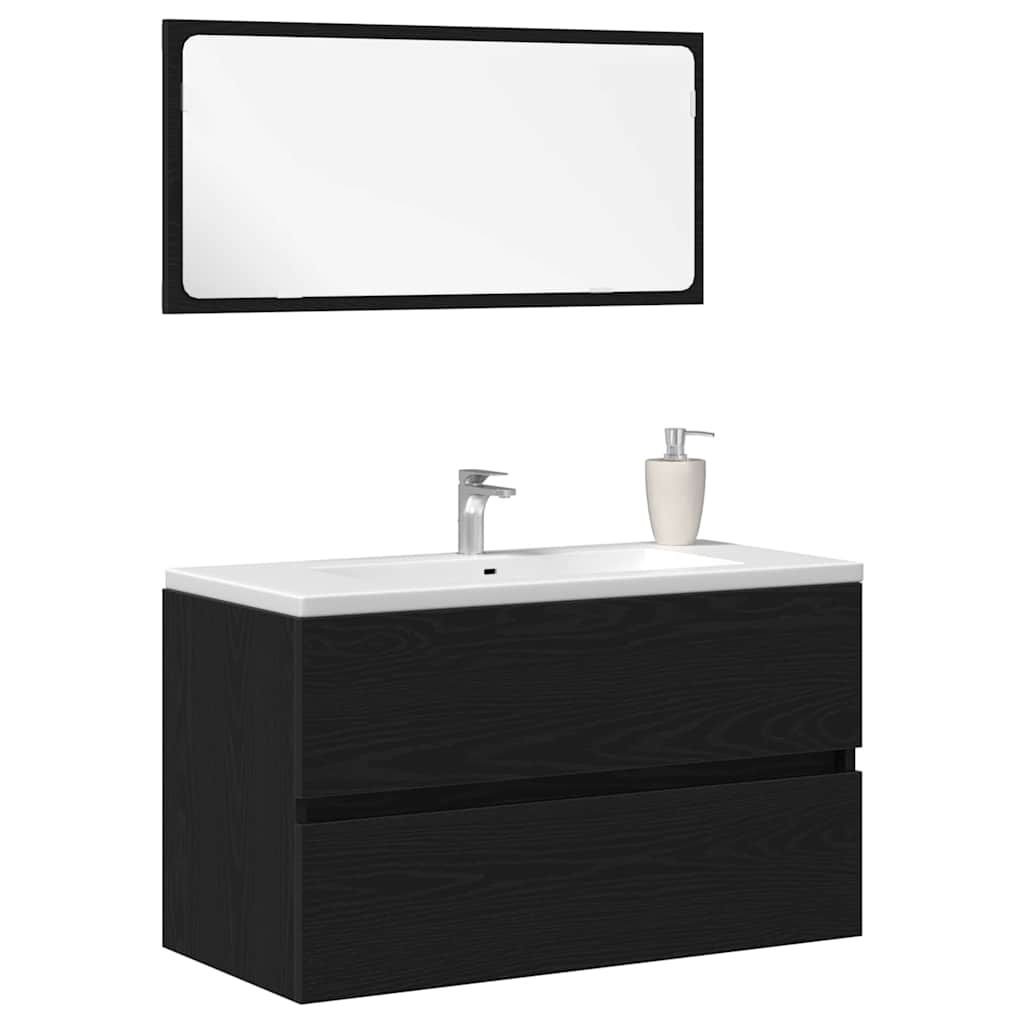 Set di mobili per il bagno 2 pcs Rovere Nero Legno multistrato
