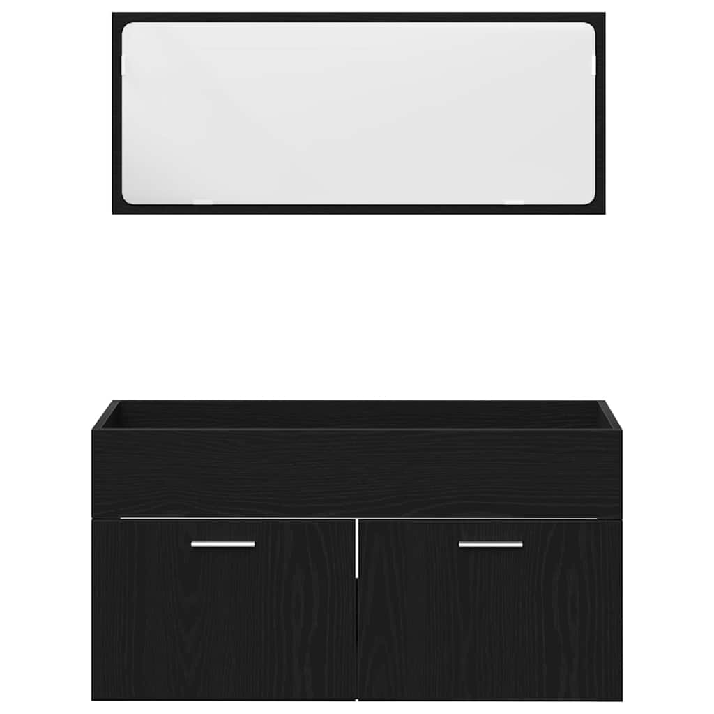 Set di mobili per il bagno 2 pcs Rovere Nero Legno multistrato