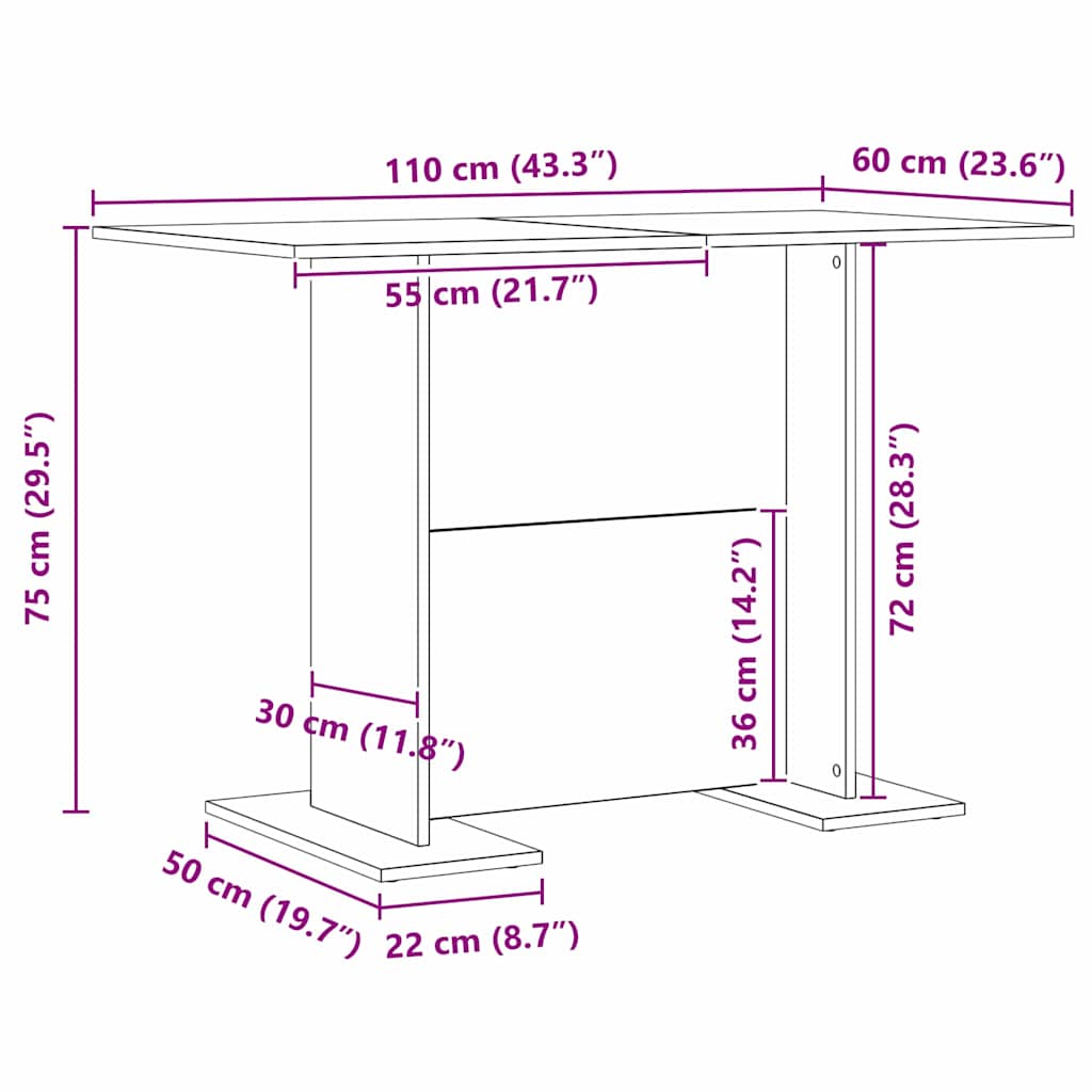 Tavolo da pranzo Rovere nero 110 x 60 x 75 cm Legno multistrato | homemem39