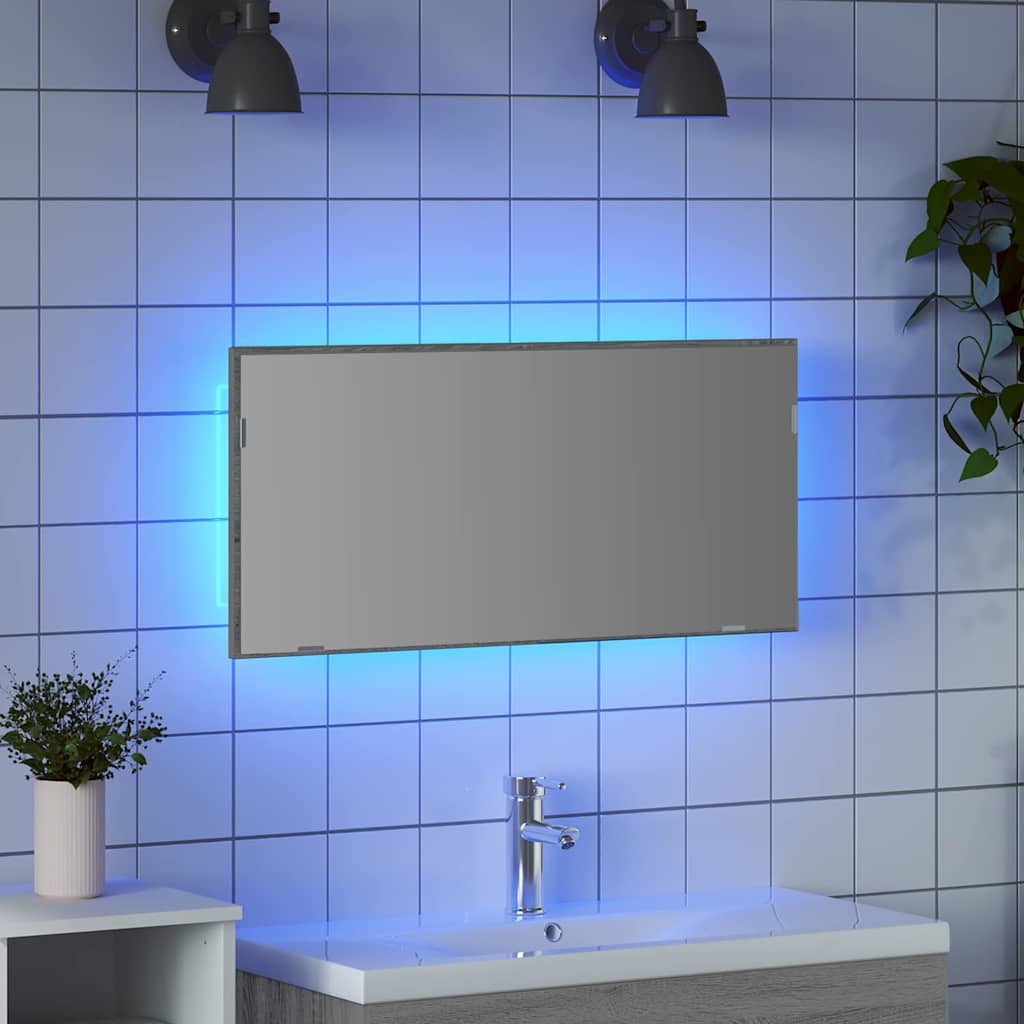 Specchio con luci a strisce a LED Grigio sonoma alto 80 x 37 cm | homemem39