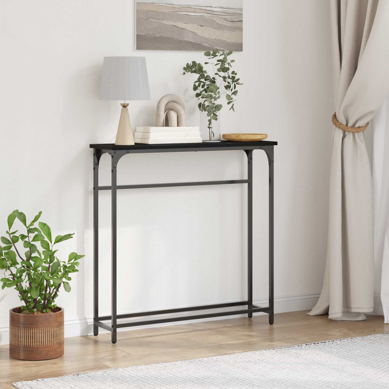 Tavolo consolle Rovere Nero 75 x 19,5 x 75 cm Legno multistrato | homemem39