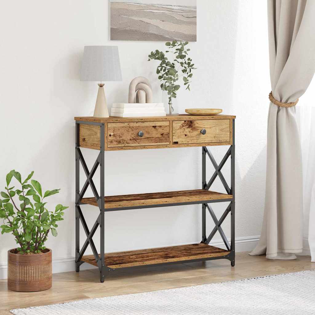 Tavolo Consolle con cassetto Legno vecchio 75 x 28 x 75 cm