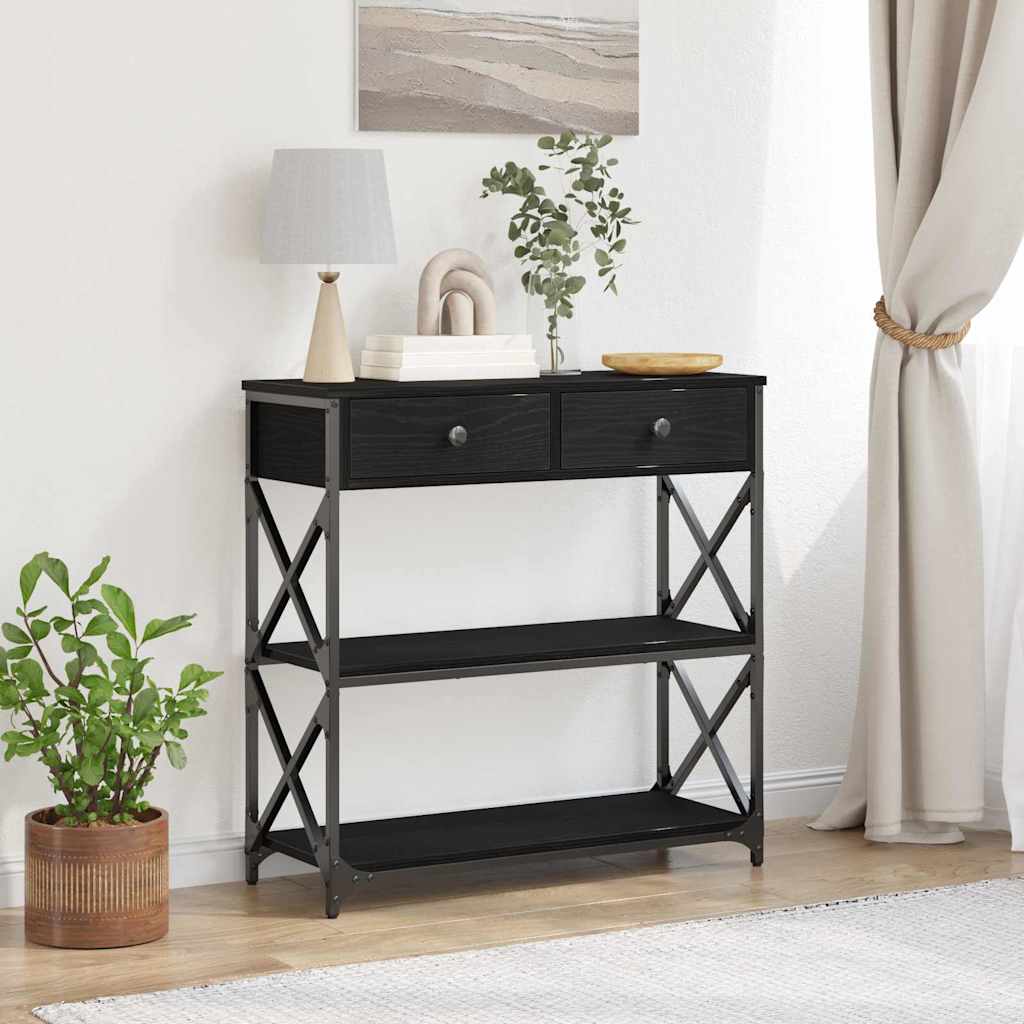 Tavolo Consolle con cassetto Rovere nero 75 x 28 x 75 cm