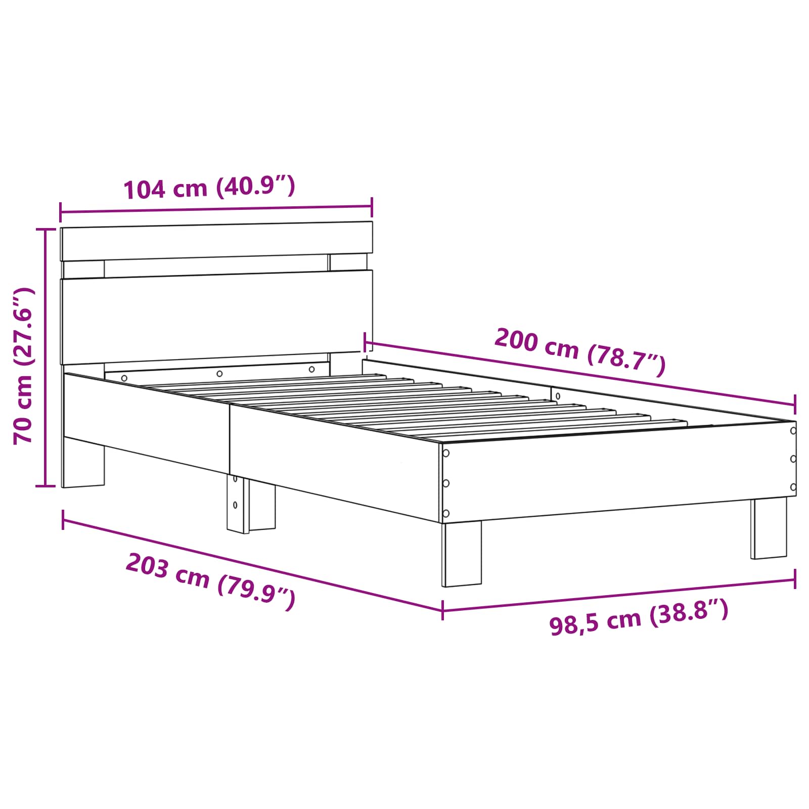 Struttura del letto con led Legno vecchio 100 x 200 cm | homemem39