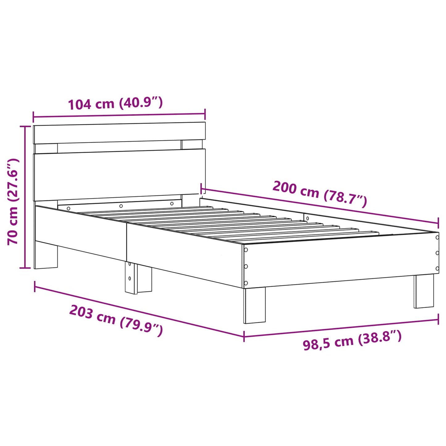 Struttura del letto Rovere artigianale 100 x 200 cm | homemem39