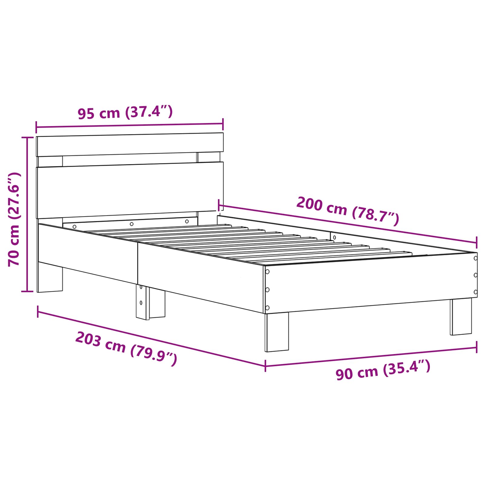 Struttura del letto Rovere Nero 90 x 200 cm Legno multistrato | homemem39