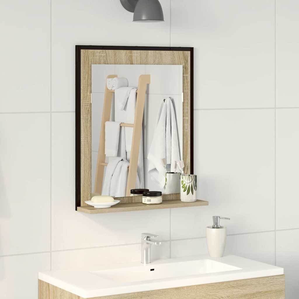 Specchio da bagno con lo scaffale Nero 50 x 12 x 60 cm | homemem39