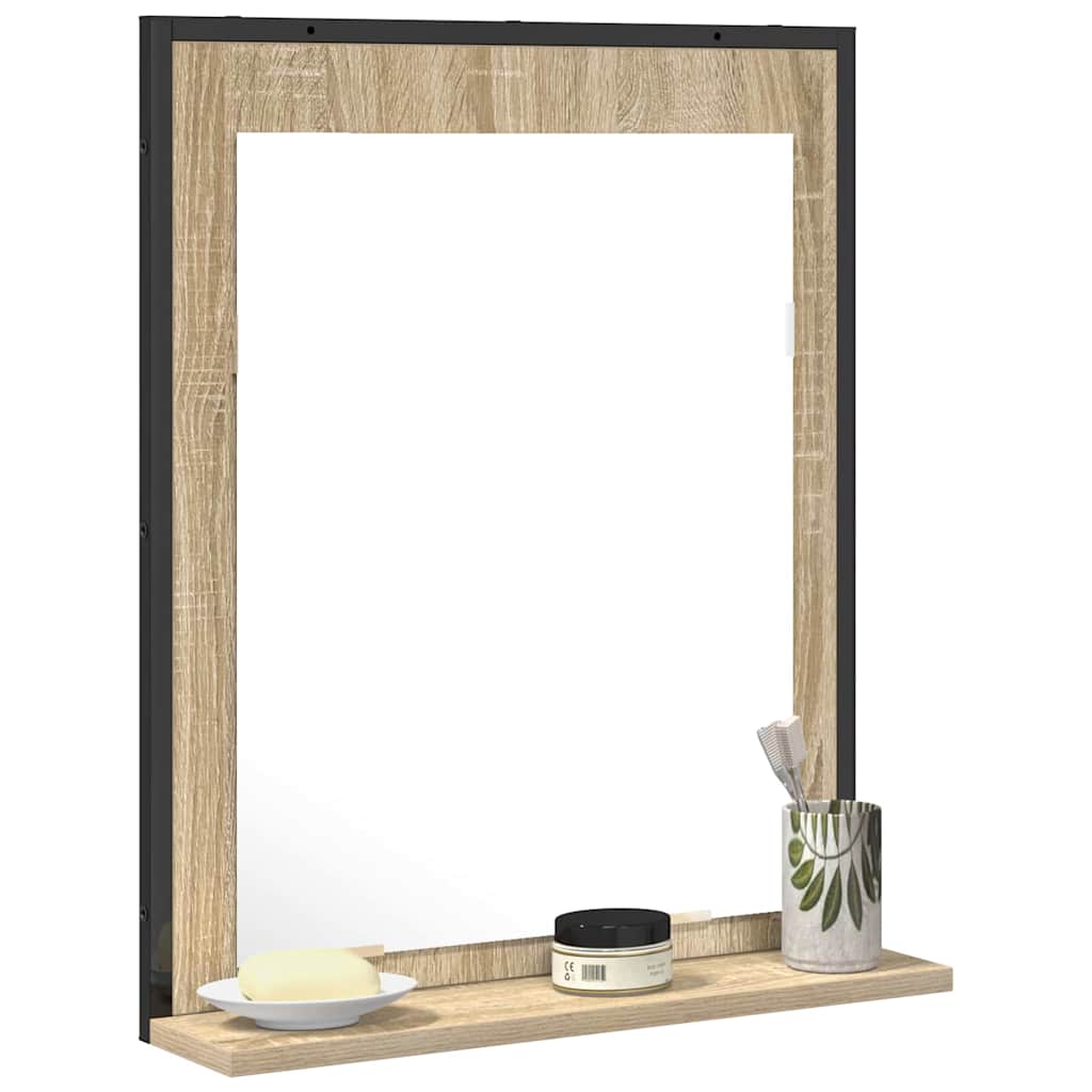 Specchio da bagno con lo scaffale Nero 50 x 12 x 60 cm | homemem39