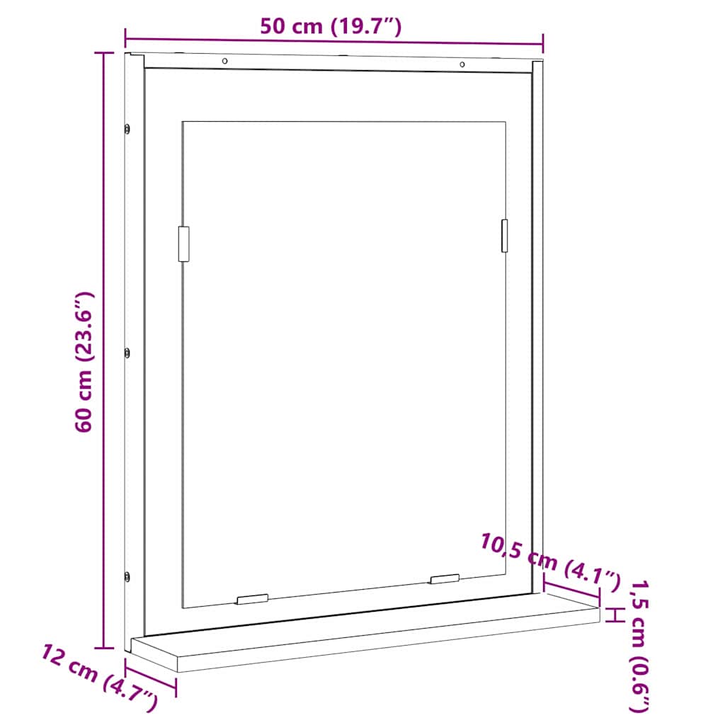 Specchio da bagno con lo scaffale Nero 50 x 12 x 60 cm | homemem39