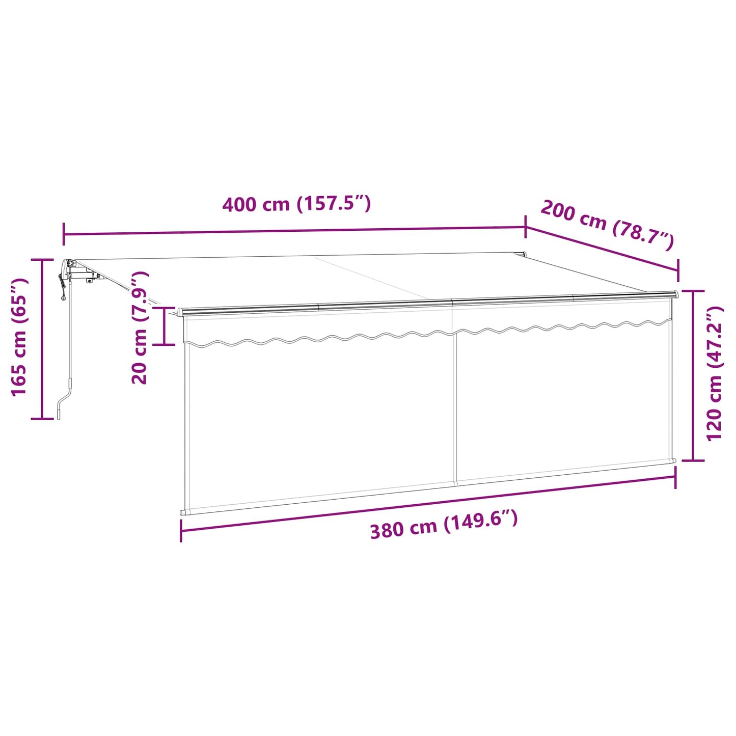 Tenda retrattile Crema 400 x 200 cm Poliestere e Alluminio