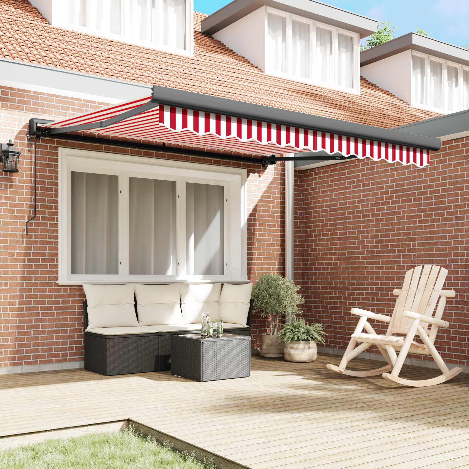 Tenda retrattile Rosso e Bianco 300 x 250 cm Tessuto e Metallo | homemem39