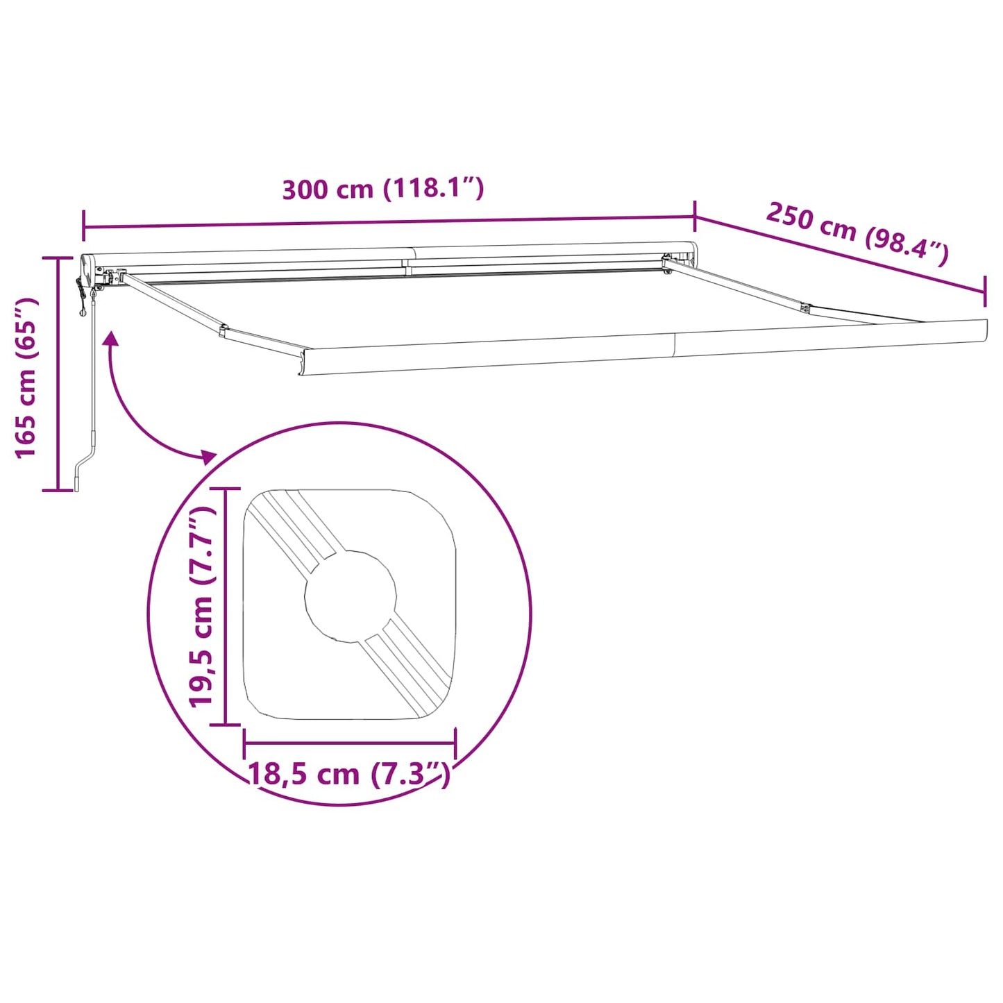 Tenda da Sole Nero 300 x 250 x 165 cm Poliestere e Alluminio