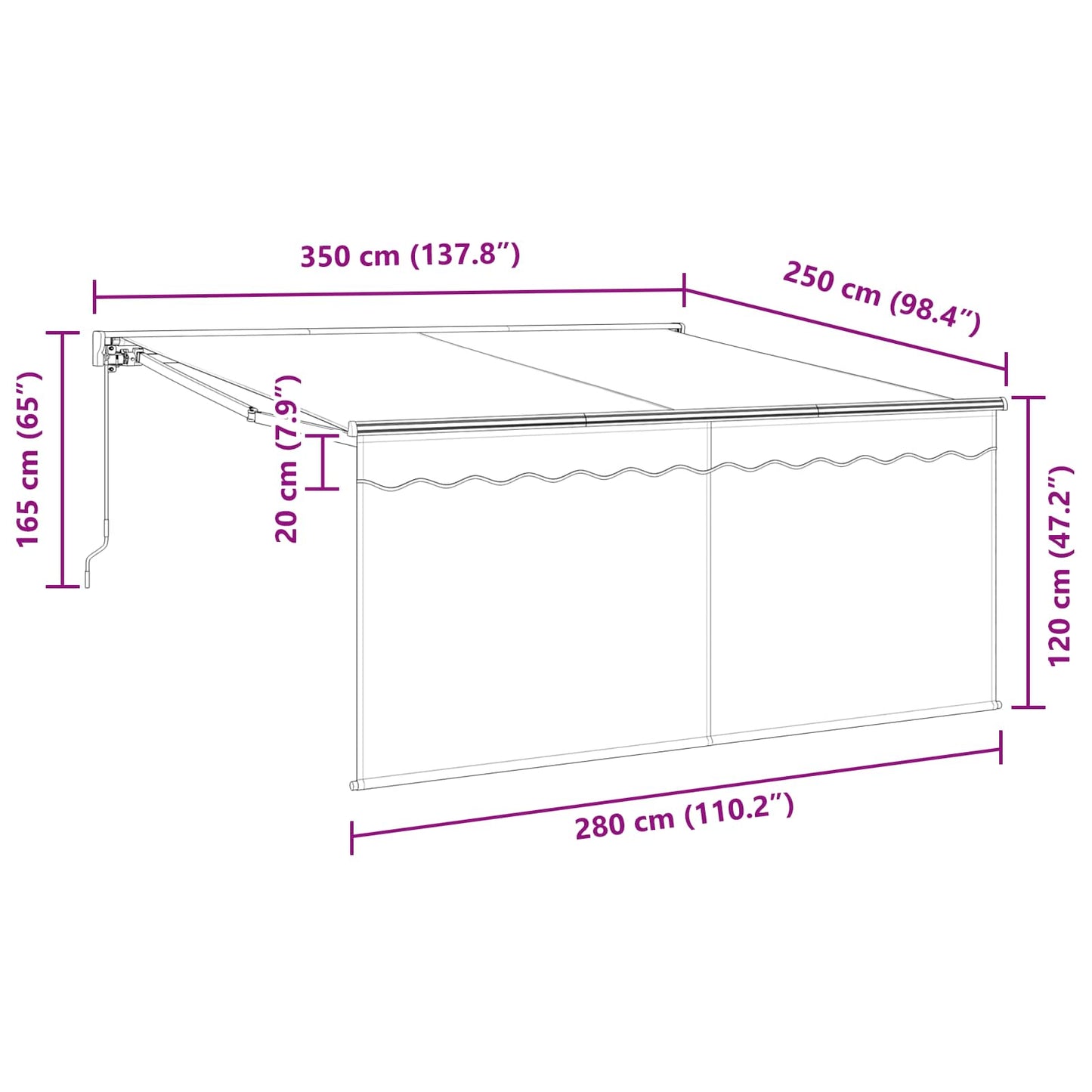 Tenda Retrattile Antracite 350 x 300 cm Poliestere e Alluminio