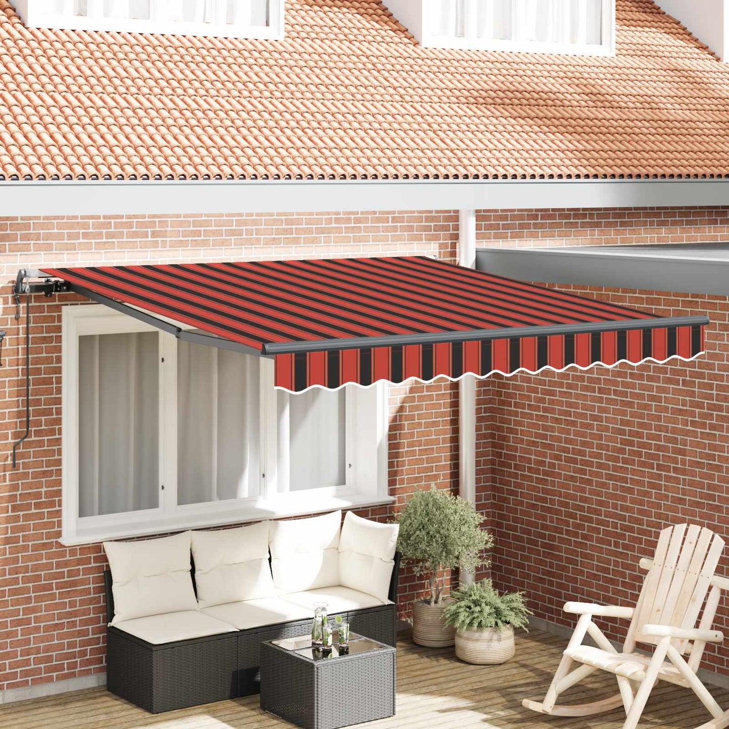 Tenda retrattile Rosso e Nero 350 x 250 cm Tessuto e Alluminio | homemem39