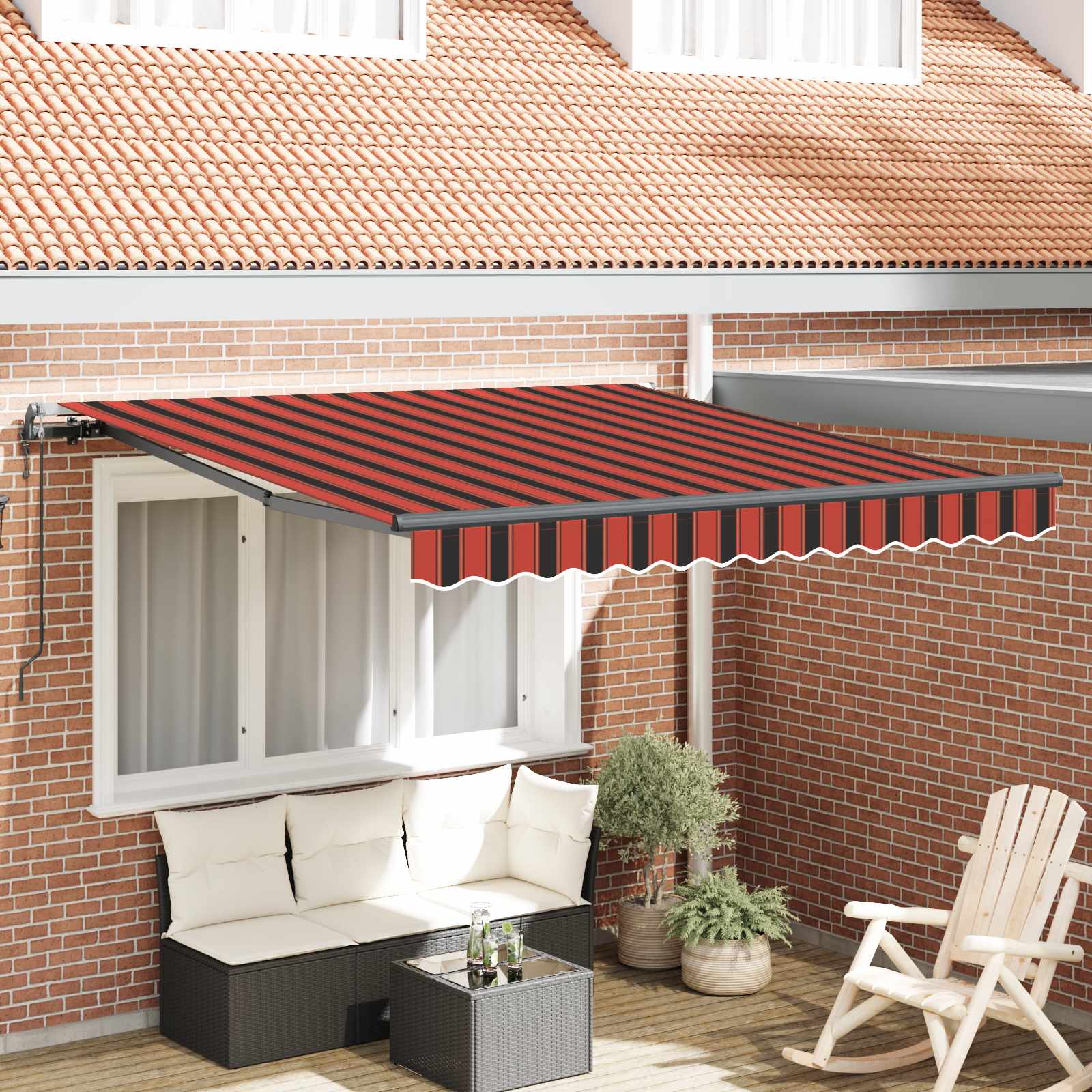 Tenda retrattile Rosso e Nero 350 x 250 cm Tessuto e Alluminio | homemem39