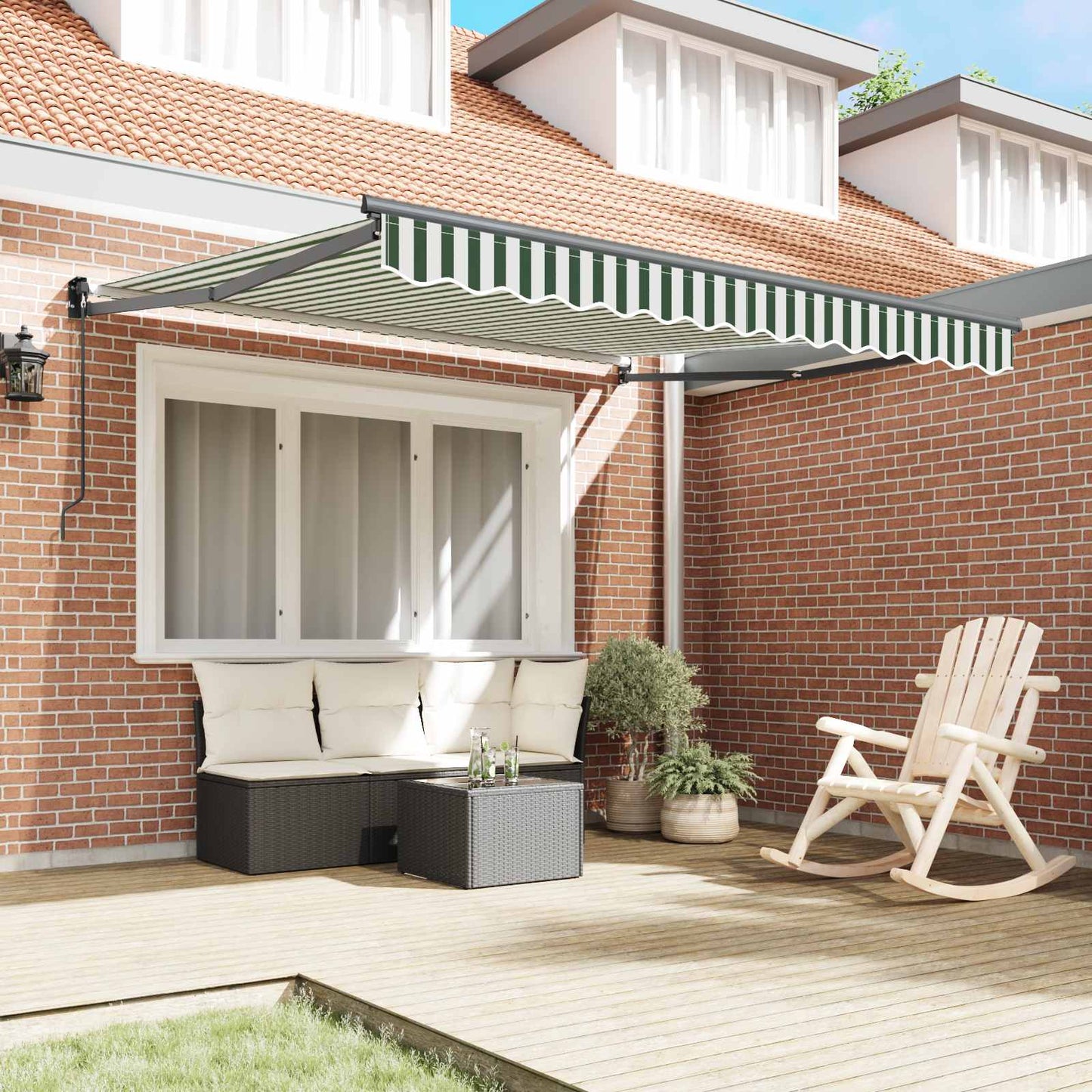 Tenda Retrattile Verde e Bianco 350 x 250 cm | homemem39