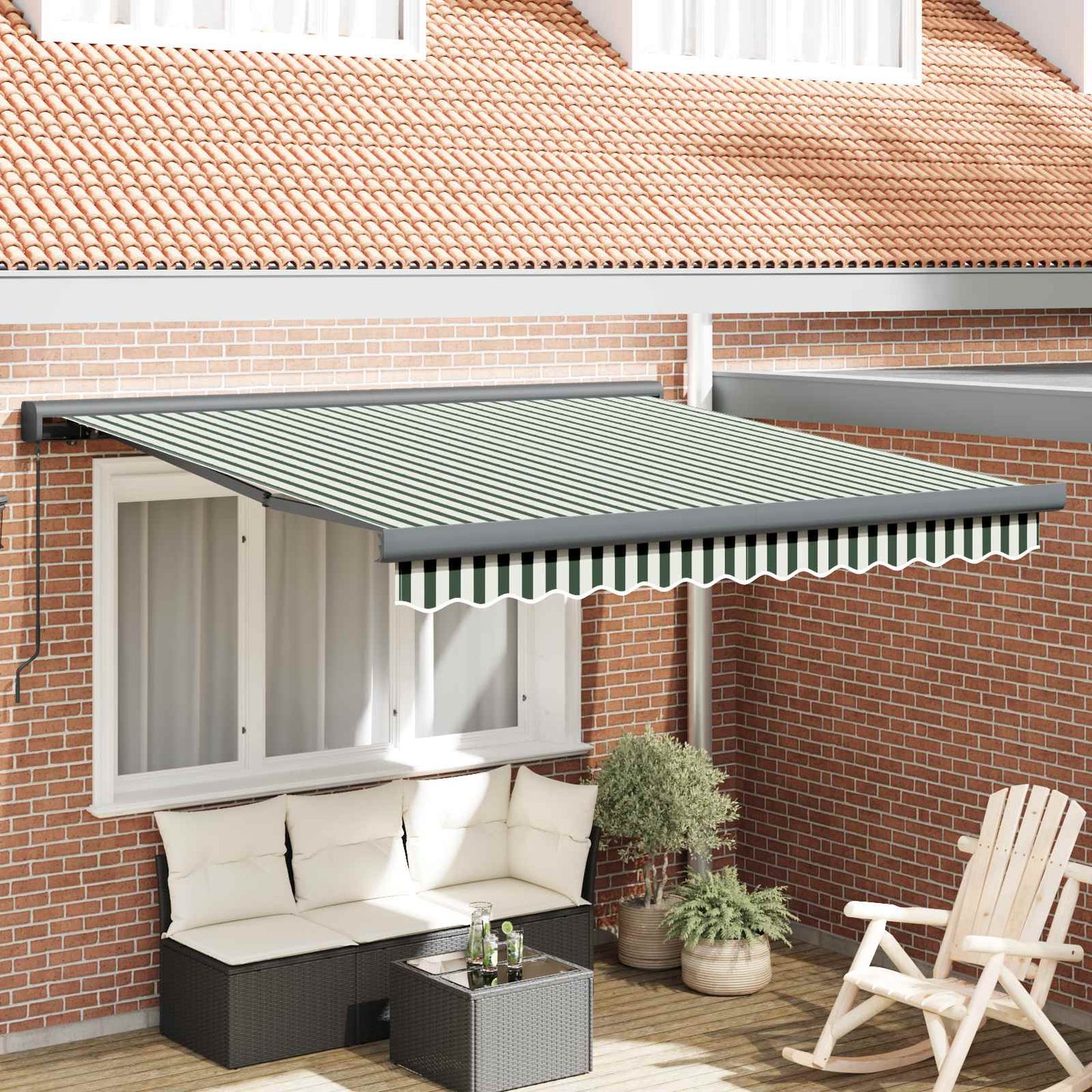 Tenda Retrattile Verde e Bianco 350 x 250 cm Tessuto e Metallo | homemem39