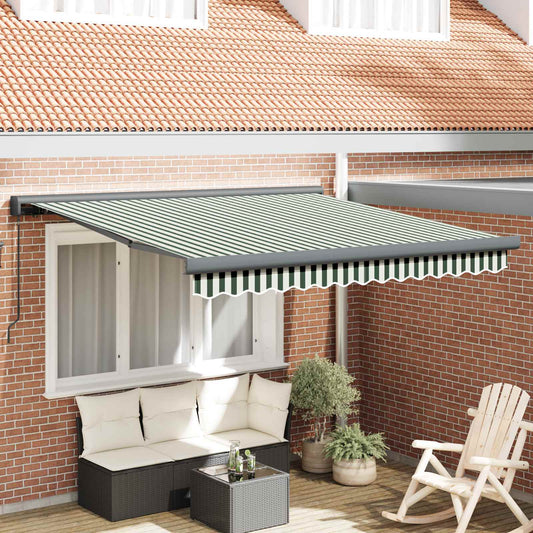 Tenda Retrattile Verde e Bianco 350 x 250 cm Tessuto e Metallo | homemem39