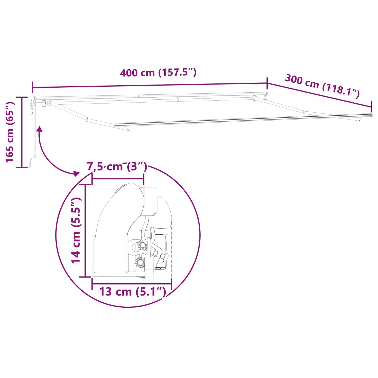 Tenda Retrattile Bianco 400 × 300 cm Tessuto