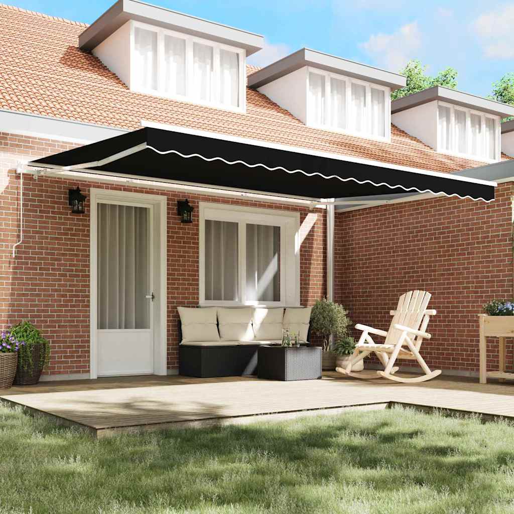 Tenda Retrattile Rigato Nero 450 × 300 cm Poliestere e Metallo - homemem39