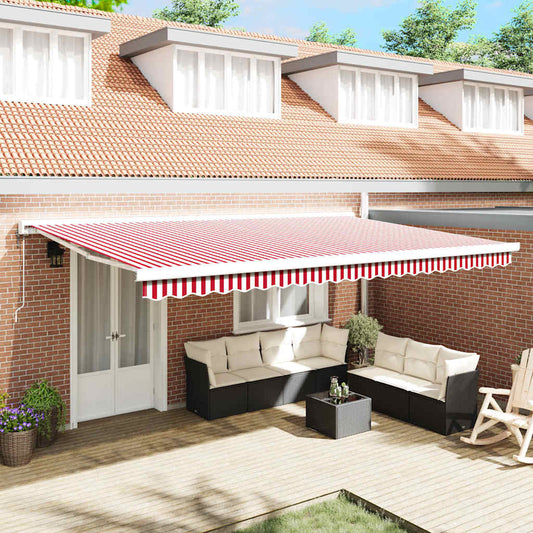 Tenda retrattile Rosso e Bianco 500 × 300 cm Tessuto e Metallo | homemem39