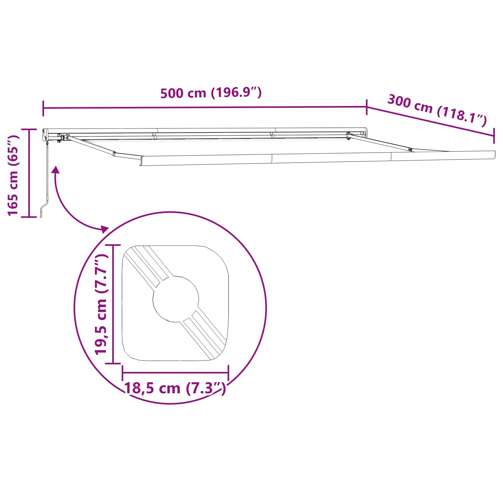 Tenda retrattile Verde e Bianco 500 × 300 cm Tela e Alluminio | homemem39