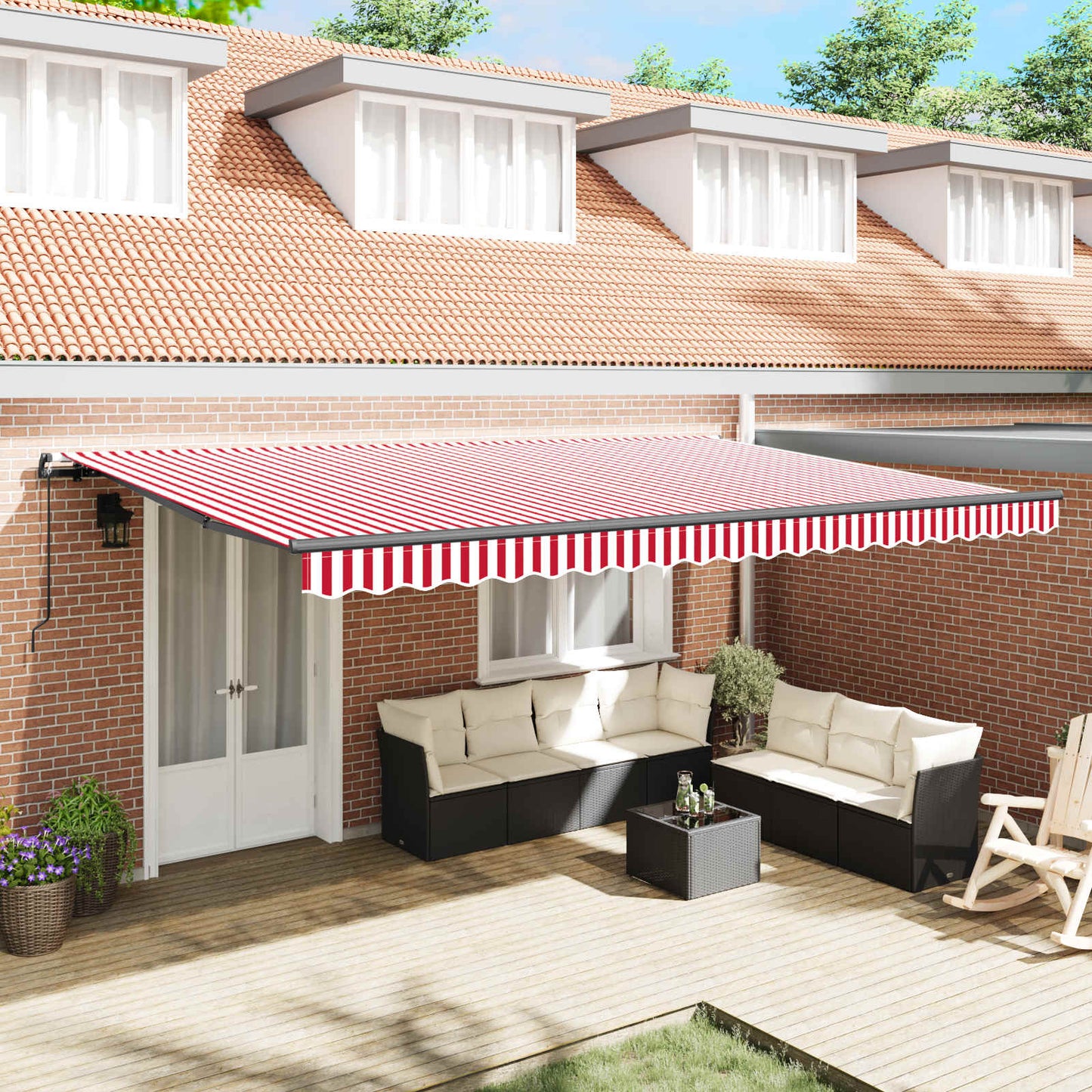 Tenda Retrattile Rosso e Bianco 500 × 350 cm | homemem39