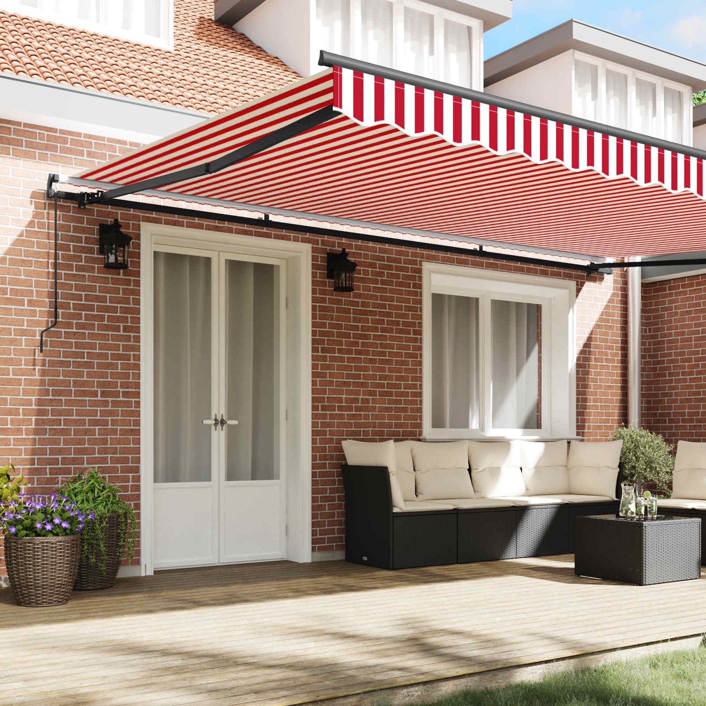 Tenda Retrattile Rosso e Bianco 500 × 350 cm | homemem39