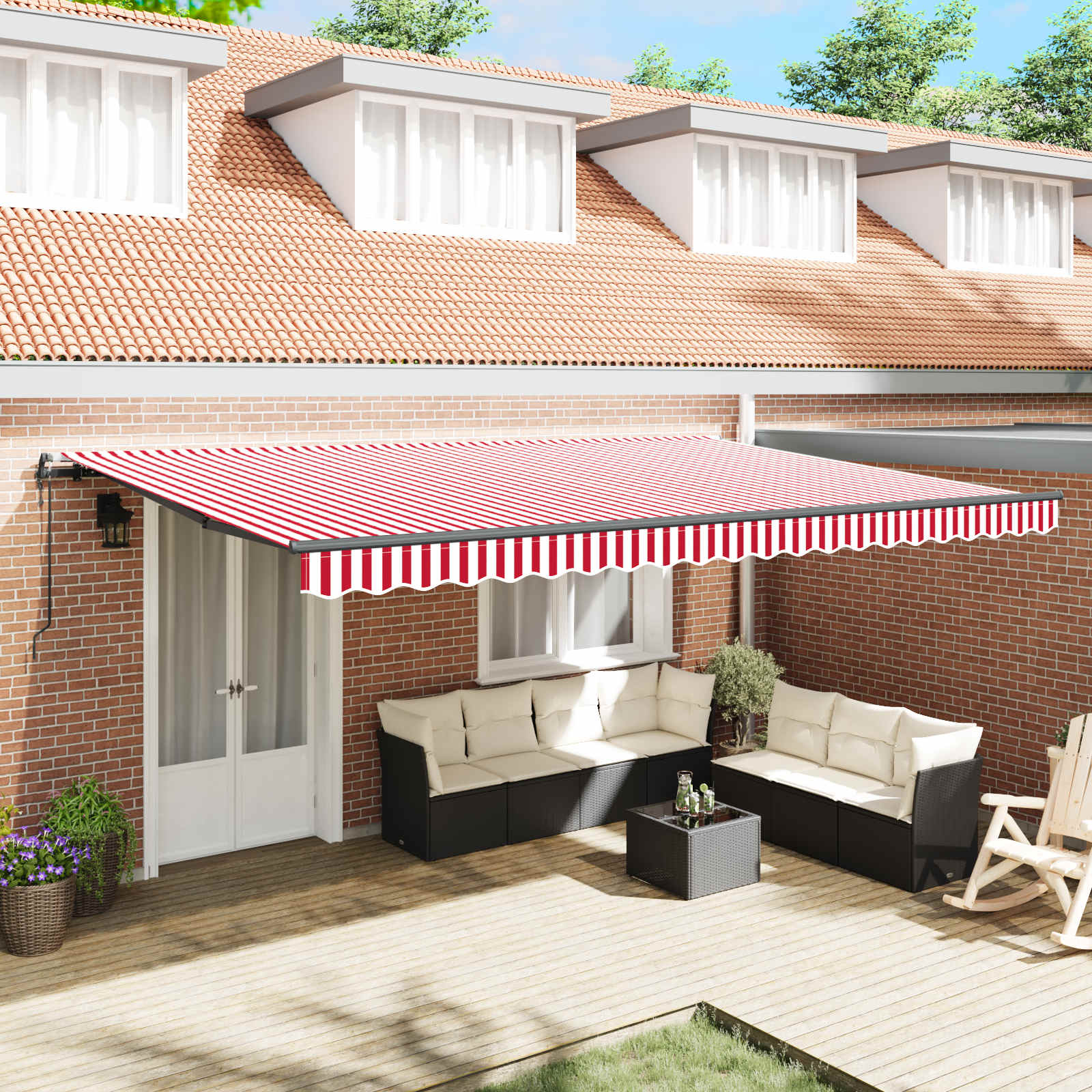Tenda Retrattile Rosso e Bianco 500 × 350 cm | homemem39